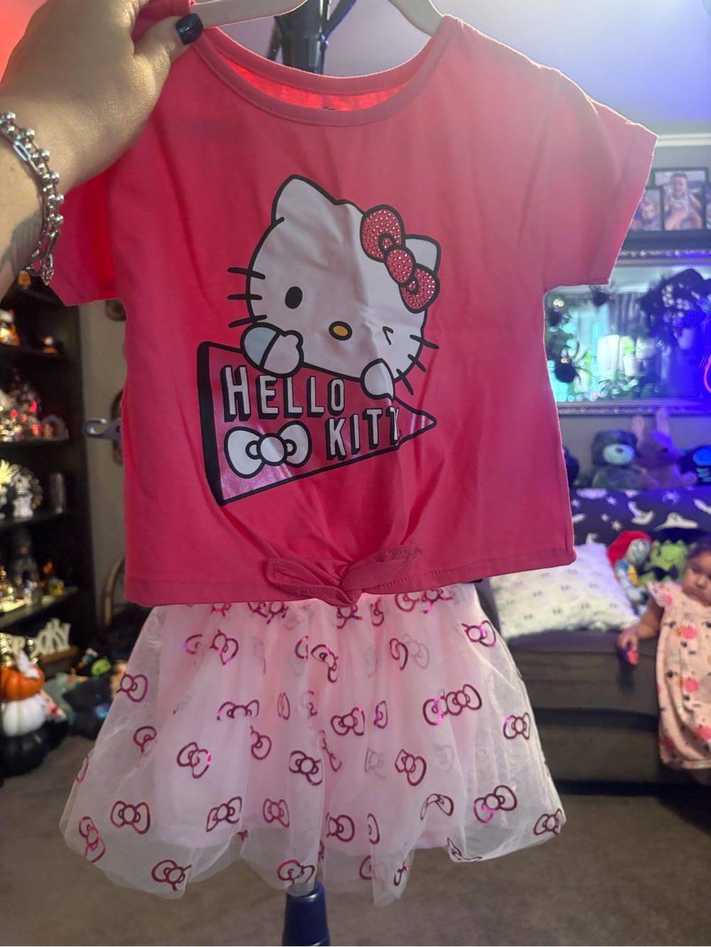Hello Kitty Pink Girls' Short Sleeve Top with matching skirt set